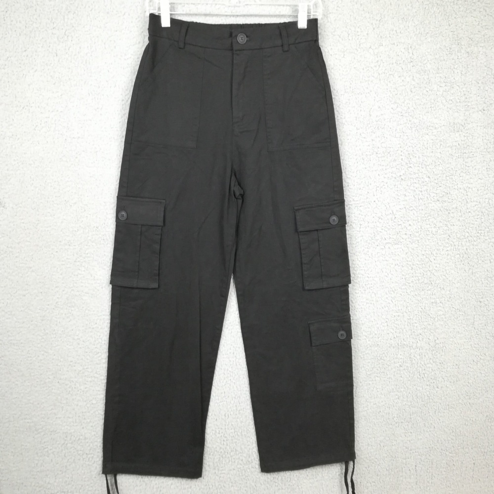 Moyee Womens Pants Cargo Wide Leg Black Utility High Rise S New